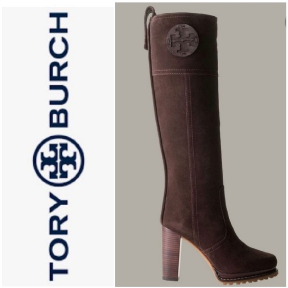 Tory Burch •• Brown suede heeled knee-high boots